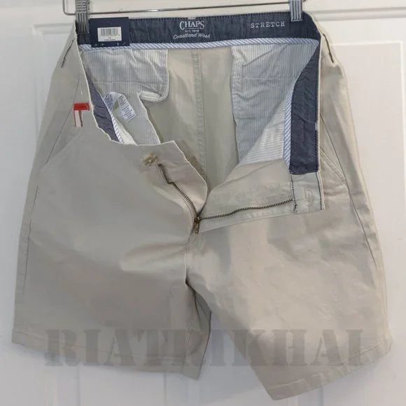 Tan NWT Mens Flat-Front Chino Shorts Chaps - Picture 6 of 9